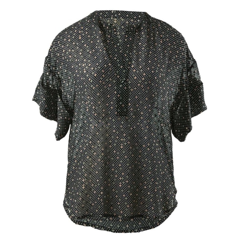 CABI #239 Sheer Black Swiss Polka Dots Blouse sz S - Picture 1 of 14
